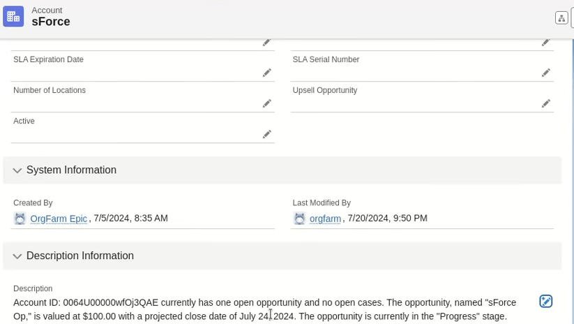 Salesforce example using Prompt Builder to produce automated account description
