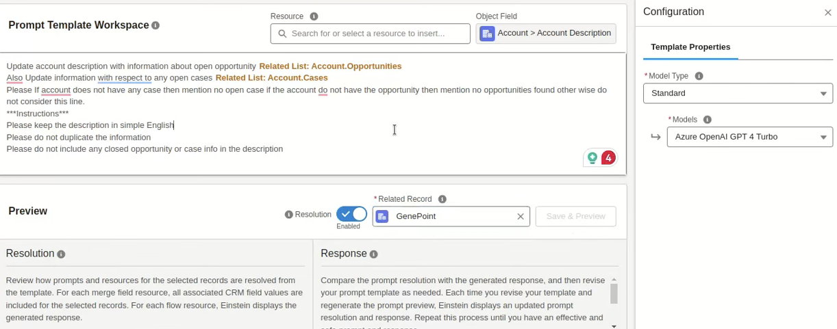 Salesforce example using Prompt Builder