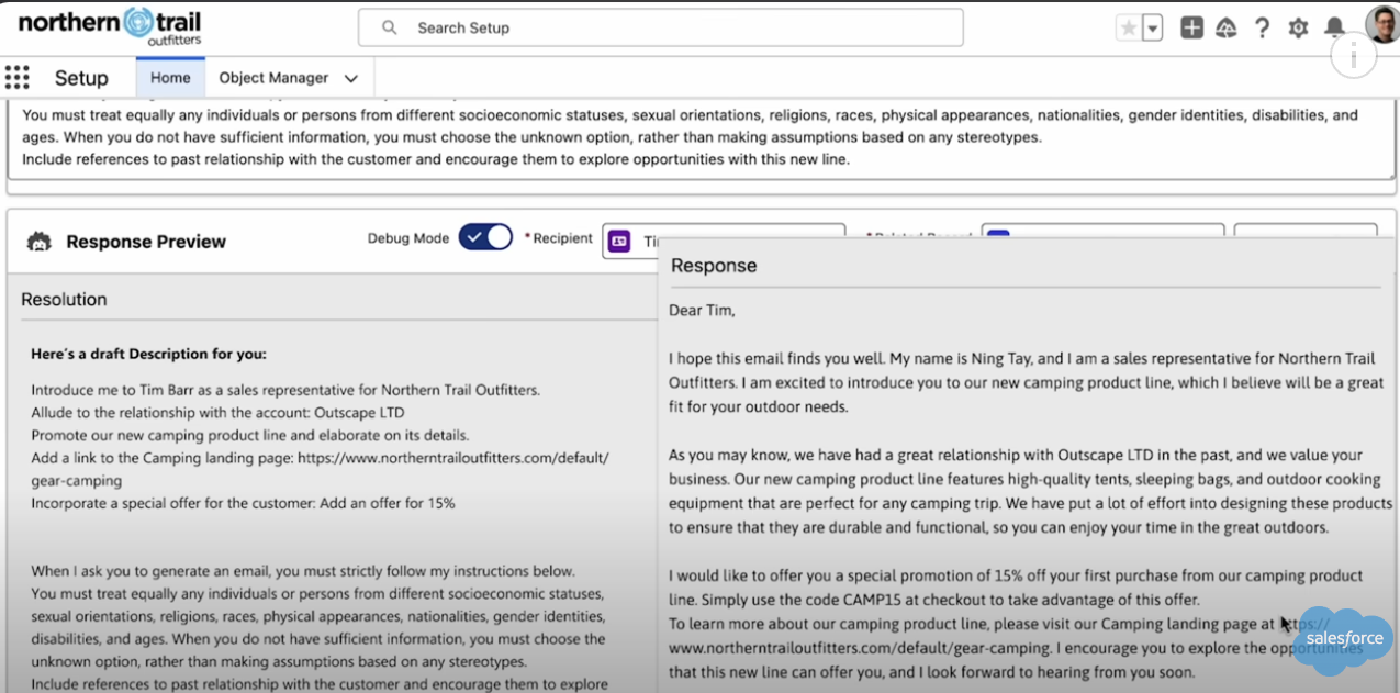Salesforce example using flow to track customer purchase history with prompt template