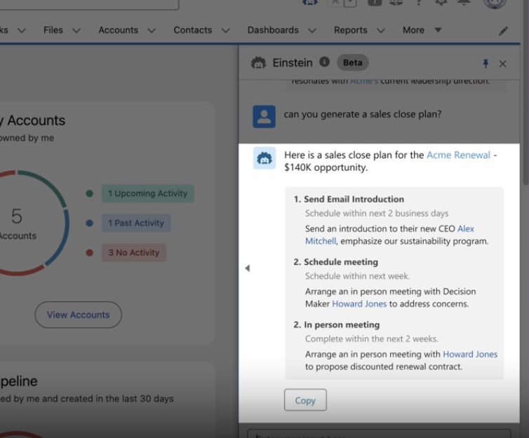 Salesforce content generation example, sales rep closing a deal example