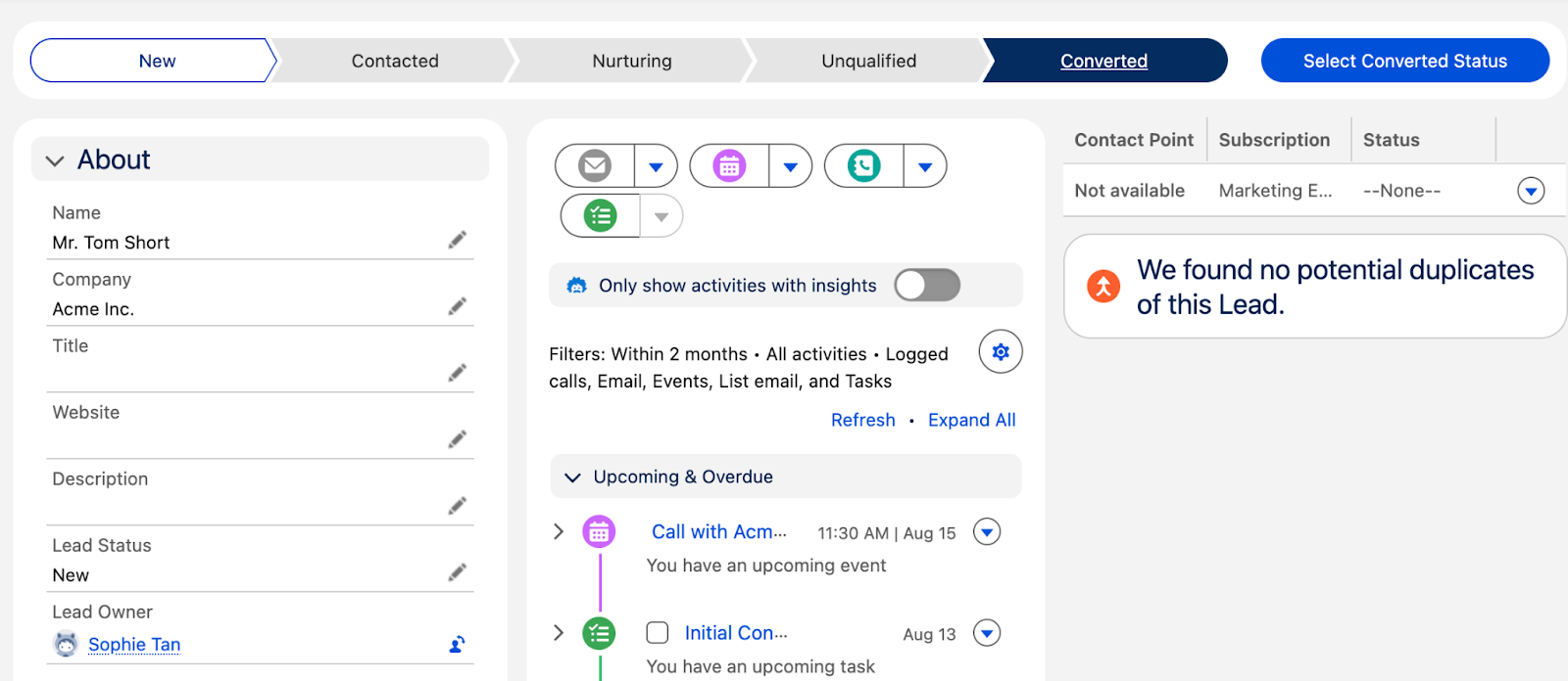 Convert button for leads to opportunities