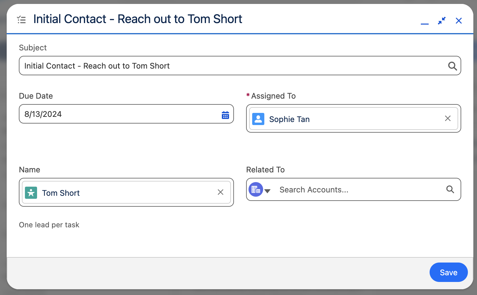 Assigning tasks to users on leads tab in Salesforce