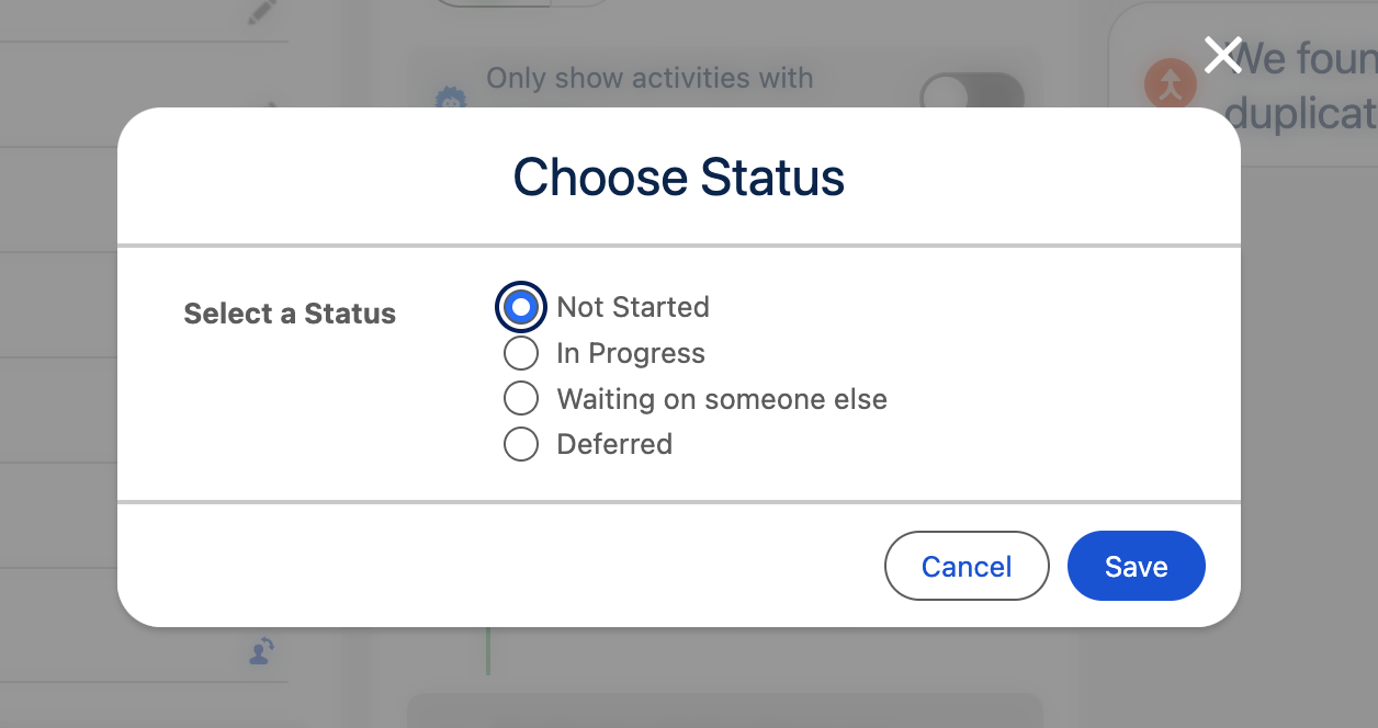 Select a status for Task on Salesforce